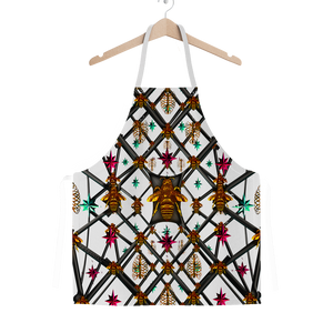 Classic Apron-ABSTRACT MULTI COLOR HONEY BEE PATTERN-Color WHITE