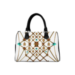 Women's Handbag-Boston Bag- Gold Bee & Ribs Pattern in Color WHITE