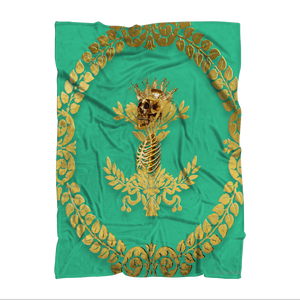 Caesar Skull Relief- Classic French Gothic Fleece Blanket in Bold Jade Teal | Le Leanian™