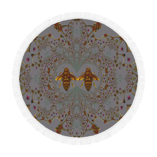 Baroque Honey Bee Extinction- Circular French Gothic Medallion Throw in Lavender Steel | Le Leanian™