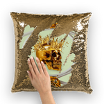 Versailles Golden Skull- French Gothic Sequin Pillowcase or Throw Pillow in Pale Green | Le Leanian™