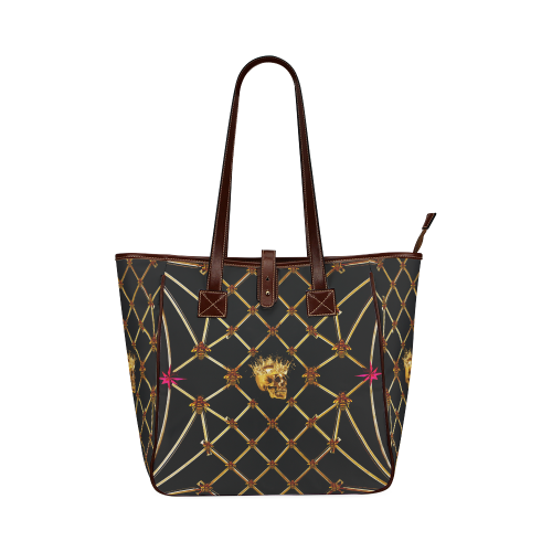 Skull and Magenta Stars-Honey Bee Pattern- Classic Shoulder Tote in Color Black