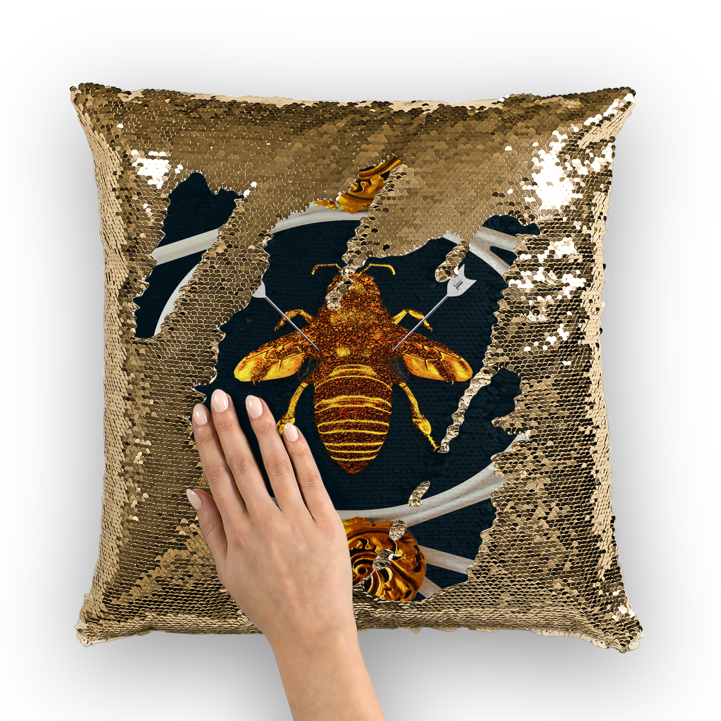 Versailles Queen Bee -French Gothic Sequin Pillow Case Throw Pillow- Navy Blue