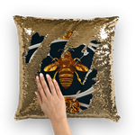 Versailles Queen Bee -French Gothic Sequin Pillow Case Throw Pillow- Navy Blue