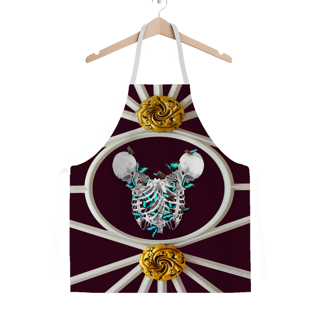 Siamese Skeleton and Morpho Butterfly Classic Apron- French Chic- French Gothic- Gothic Chic- Color Dark Red- Eggplant- Wine- Purple