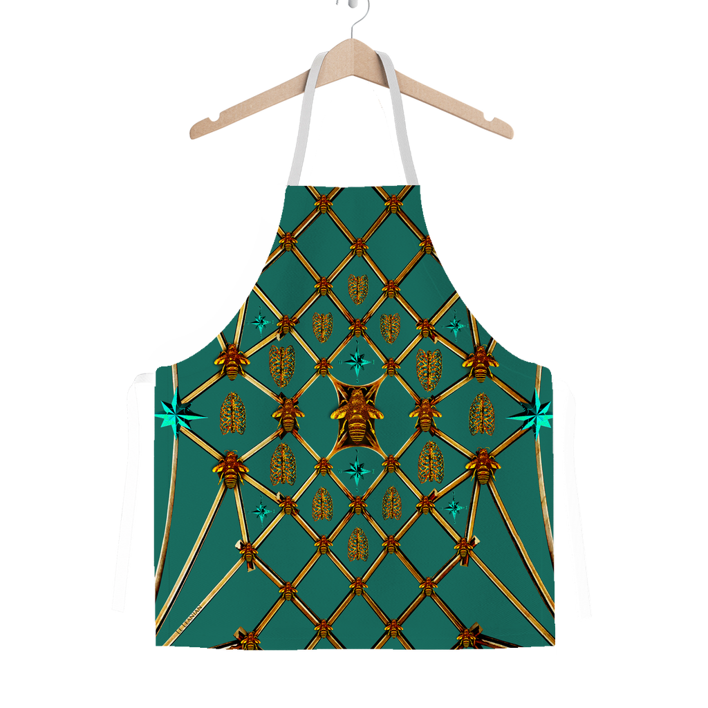 Gilded Ribs & Teal Stars- Classic French Gothic Apron in Jade | Le Leanian™