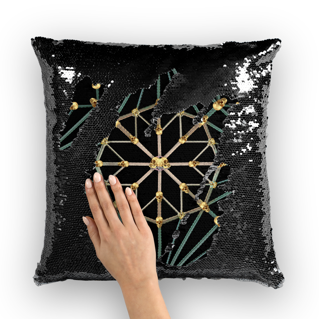 Skull Cathedral- French Gothic Sequin Pillowcase or Throw Pillow in Back to Black | Le Leanian™