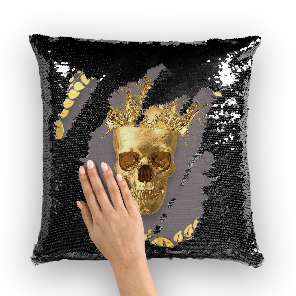 Caesar Gilded Skull- French Gothic Sequin Pillowcase or Throw Pillow in Lavender Steel | Le Leanian™