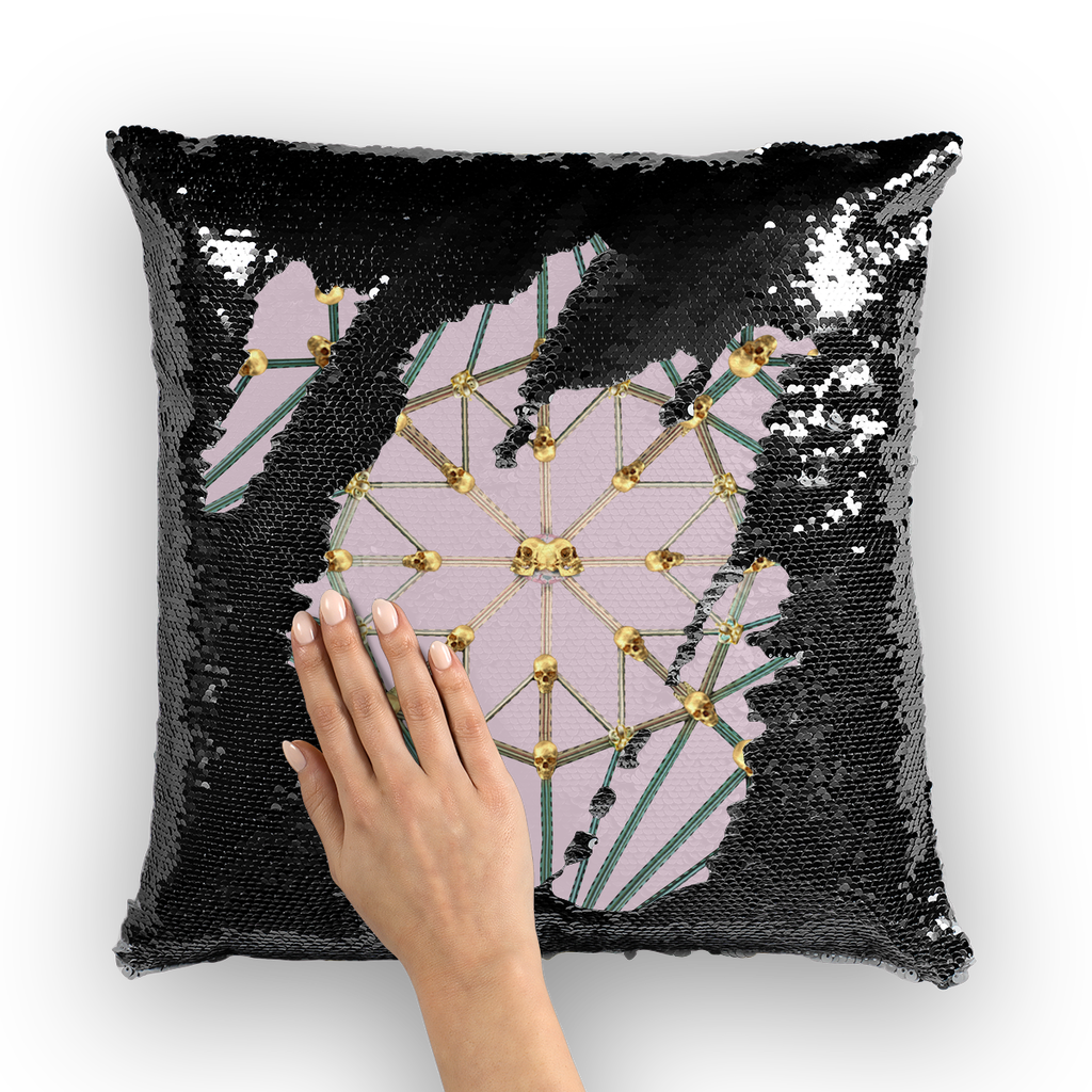Skull Cathedral- French Gothic Sequin Pillowcase or Throw Pillow in Nouveau Blush Taupe | Le Leanian™