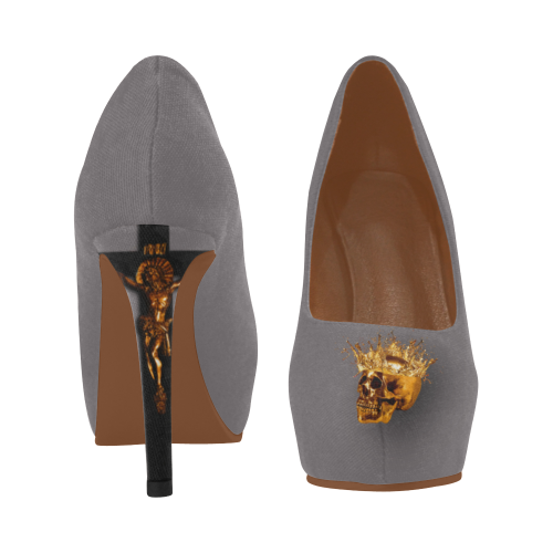 Dripping in Gold Skull & Cross- Women's French Gothic Heels in Lavender Steel | Le Leanian™