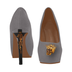 Dripping in Gold Skull & Cross- Women's French Gothic Heels in Lavender Steel | Le Leanian™