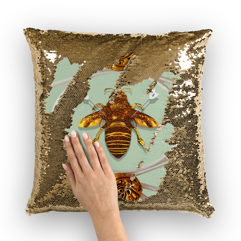 Versailles Queen Bee -French Gothic Sequin Pillow Case Throw Pillow- Pastel Blue