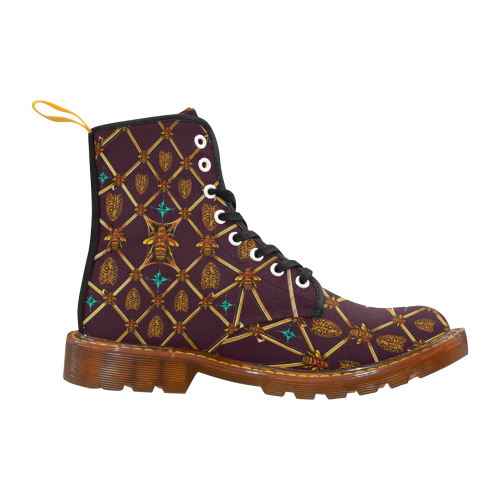 Gilded Bees & Ribs- Women's French Gothic Combat  Boots in Eggplant Wine | Le Leanian™
