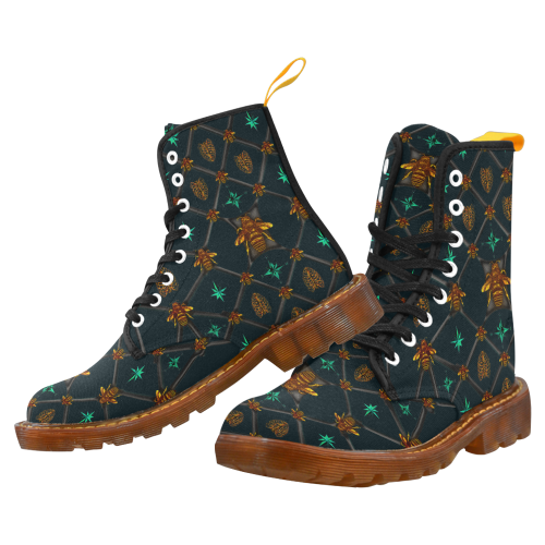 Women's Marten Style Military Boot- BEE RIBS STAR Pattern-Color NAVY BLUE