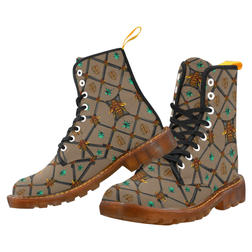 Women's Marten Style Military Boot- BEE RIBS STAR Pattern-Color CAMEL, TAN, COCOA, BROWN, CLAY
