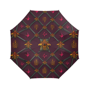 Bee Divergent Ribs & Magenta Stars- Semi Auto Foldable French Gothic Umbrella in Eggplant Wine | Le Leanian™