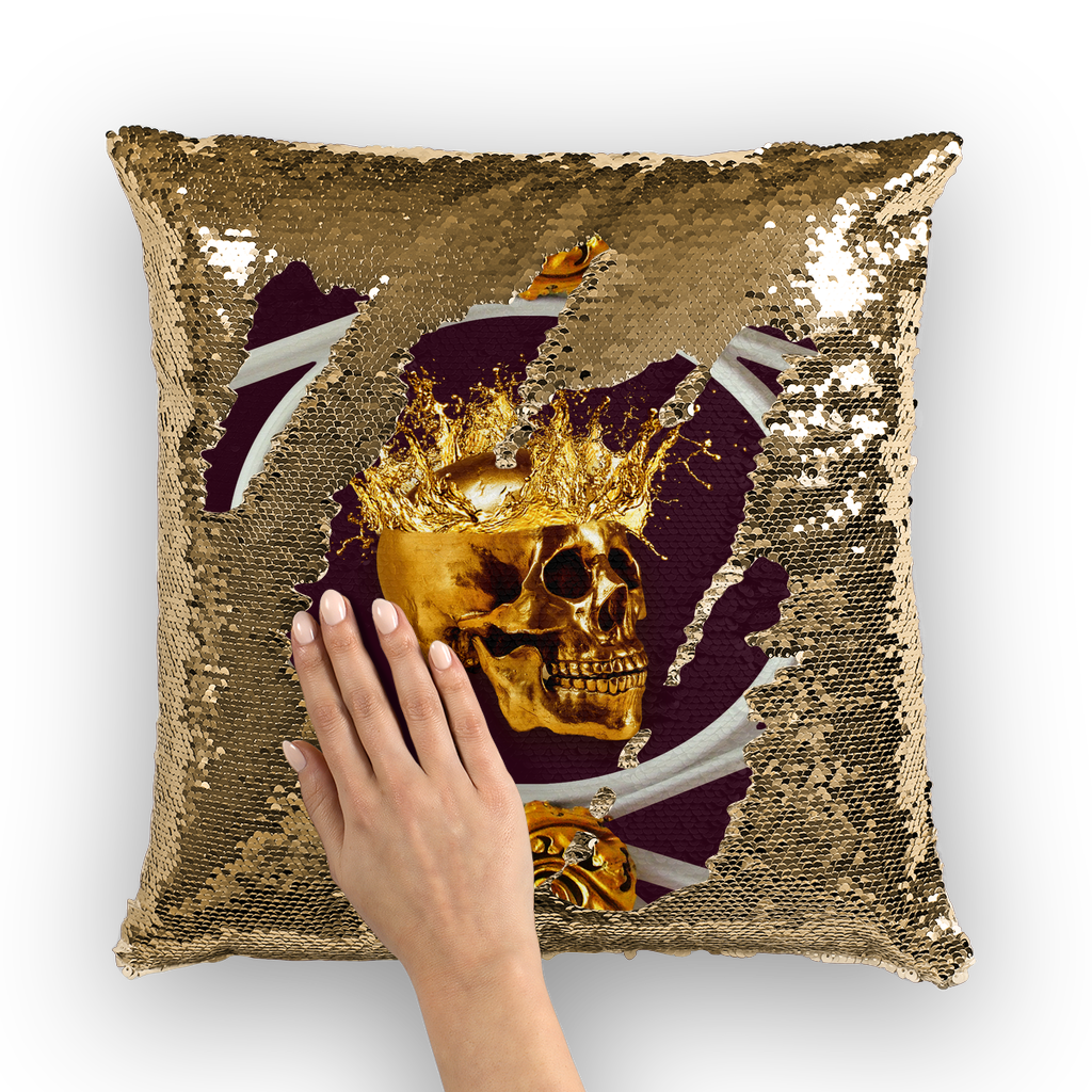 Versailles Golden Skull- French Gothic Sequin Pillowcase or Throw Pillow in Eggplant Wine | Le Leanian™