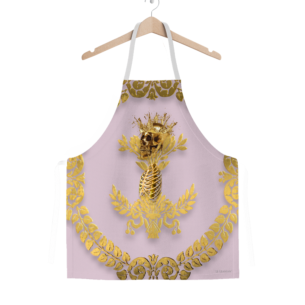 GOLD SKULL & GOLD WREATH-Classic APRON in Color PASTEL PINK