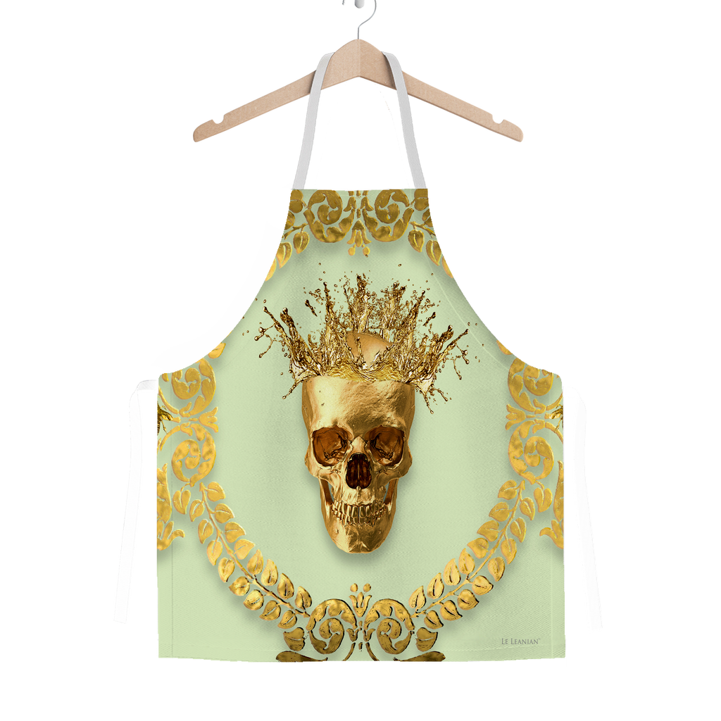Classic Apron-Gold SKULL and Crown-Gold WREATH-Color PASTEL GREEN