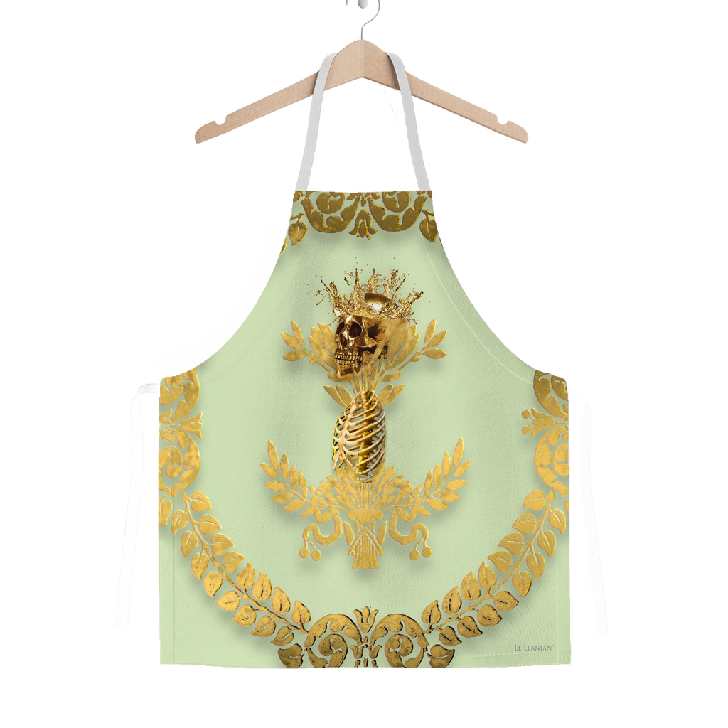 GOLD SKULL & GOLD WREATH-Classic APRON in Color PASTEL GREEN