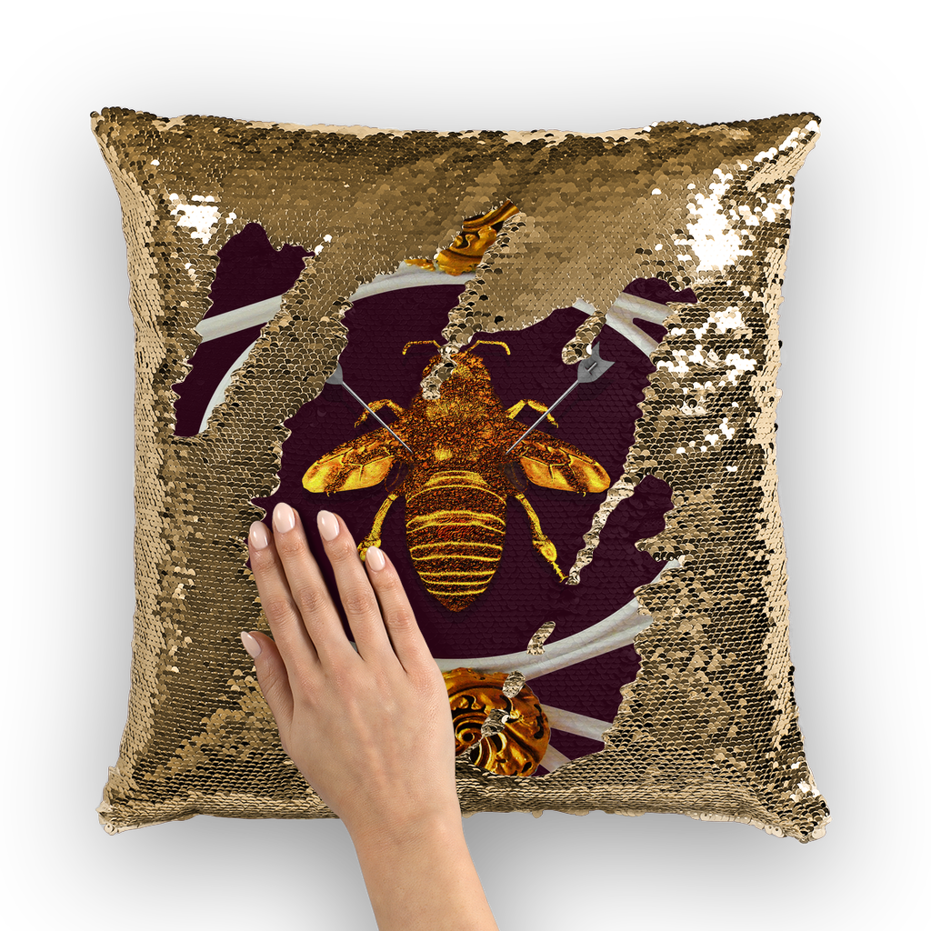Versailles Queen Bee -French Gothic Sequin Pillow Case Throw Pillow- Eggplant Wine Red Purple