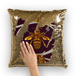 Versailles Queen Bee -French Gothic Sequin Pillow Case Throw Pillow- Eggplant Wine Red Purple