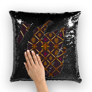 Bee Divergence Gilded Ribs & Magenta Stars- French Gothic Sequin Pillowcase or Throw Pillow in Muted Eggplant Wine | Le Leanian™