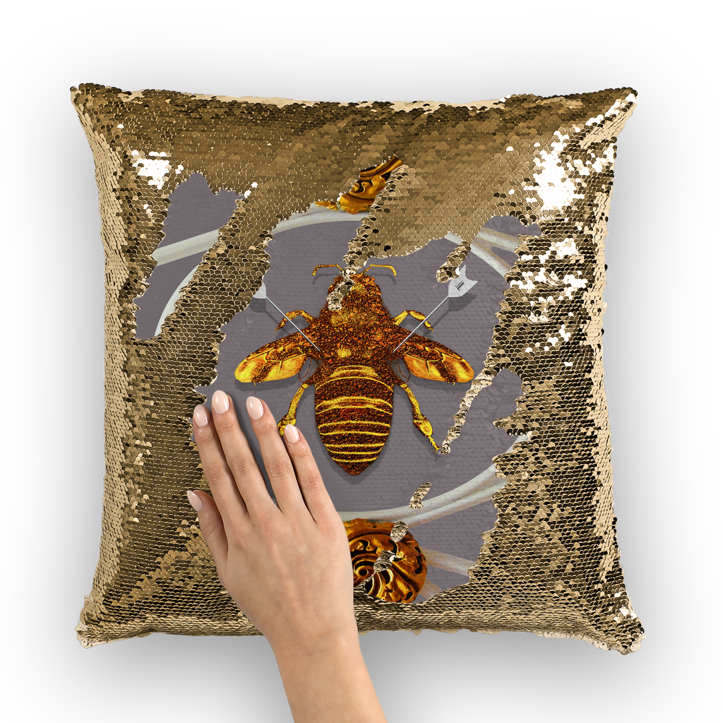 Versailles Queen Bee -French Gothic Sequin Pillow Case Throw Pillow- Lavender Steel Purple