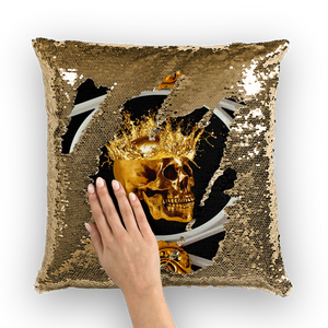 Golden Skull Sequin Pillow Case-interior decorating- design-Cushion Cover-French Gothic-Gothic Chic-Black