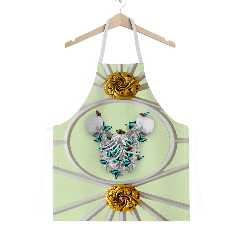 Versailles Gilded Skull Divergence Teal Whispers- Classic French Gothic Apron in Pale Green | Le Leanian™