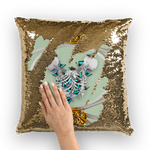 Versailles Siamese Skeleton & Gold Butterfly-Sequin Pillowcase in Pastel Blue