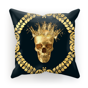 Caesar Gilded Skull- French Gothic Satin & Suede Pillowcase in Midnight Teal | Le Leanian™