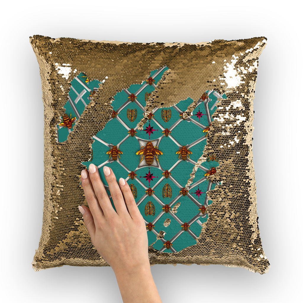 Bee Divergence Light Ribs & Magenta Stars- ﻿Sequin Pillow Case or Throw Pillow in Jade Teal | Le Leanian™ | The Photographist™