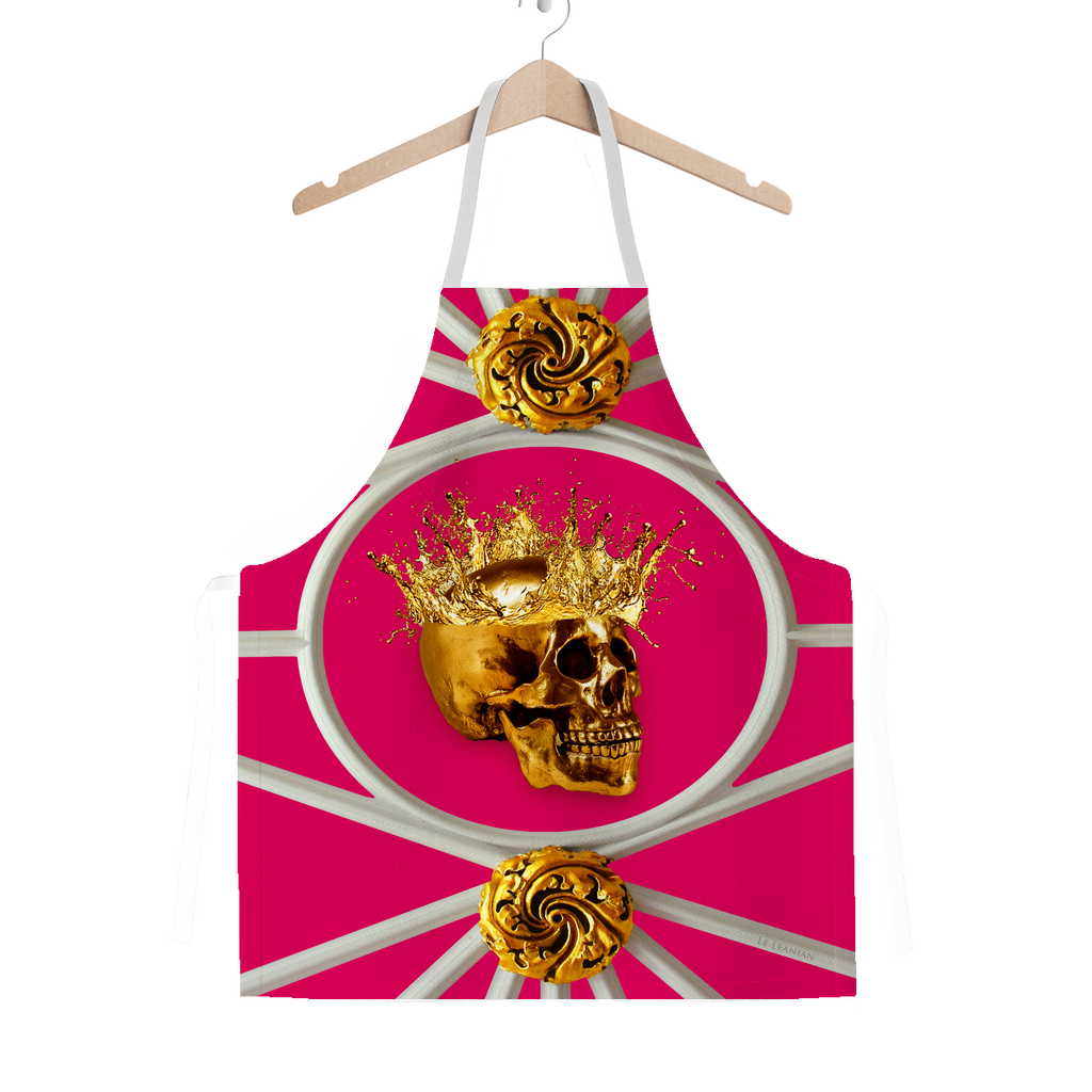 Versailles Golden Skull- Classic French Gothic Apron in Bold Fuchsia | Le Leanian™