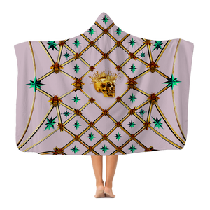 Skull Gilded Honeycomb & Jade Stars- Adult & Youth Hooded Fleece Blanket in Nouveau Blush Taupe | Le Leanian™