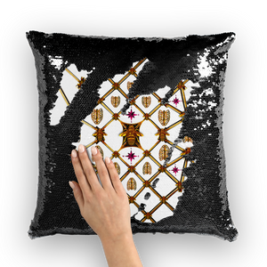 Bee Divergence Gilded Ribs & Magenta Stars- French Gothic Sequin Pillowcase or Throw Pillow in White | Le Leanian™