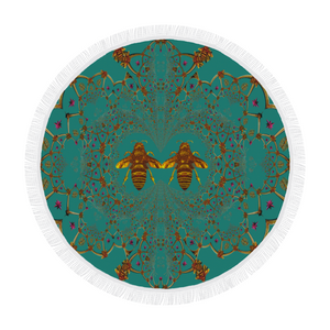 Baroque Honey Bee Extinction- Circular French Gothic Medallion Throw in Jade | Le Leanian™