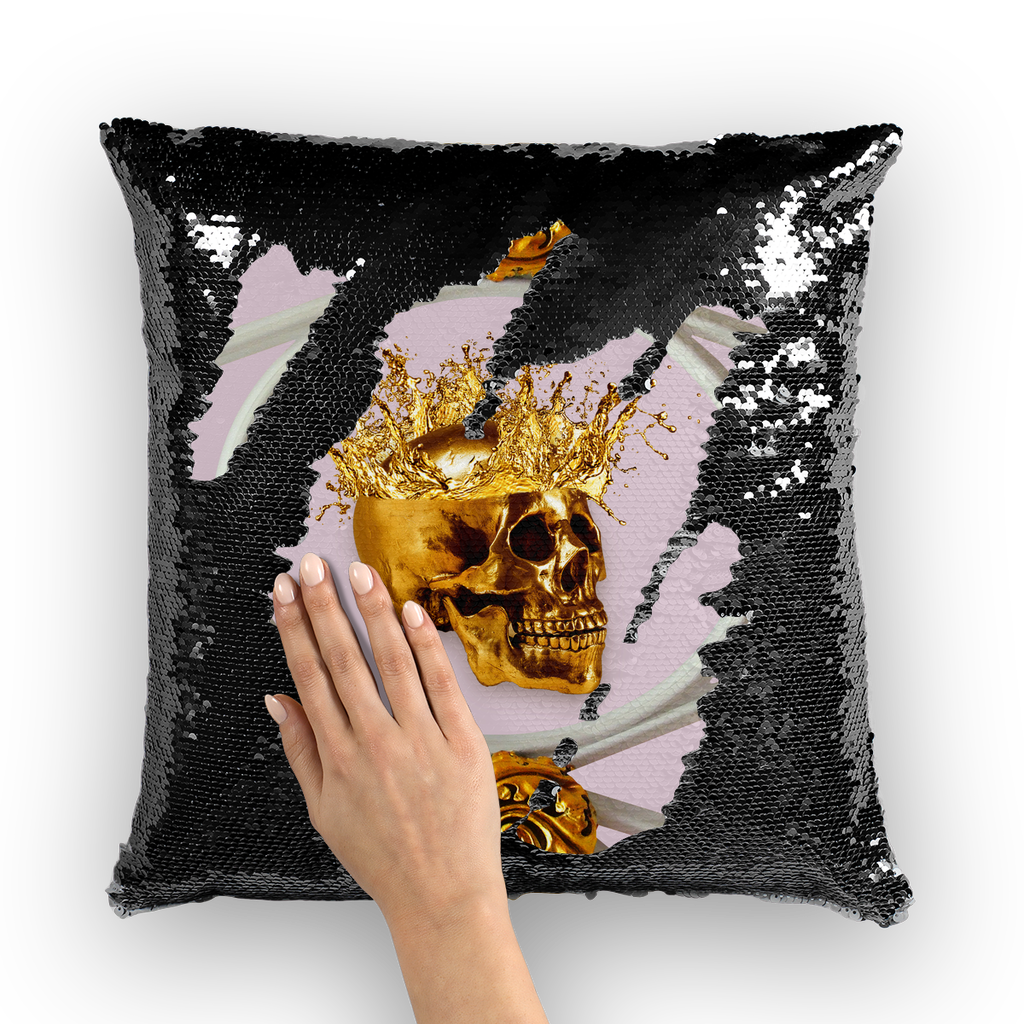 Versailles Golden Skull- French Gothic Sequin Pillowcase or Throw Pillow in Nouveau Blush Taupe | Le Leanian™