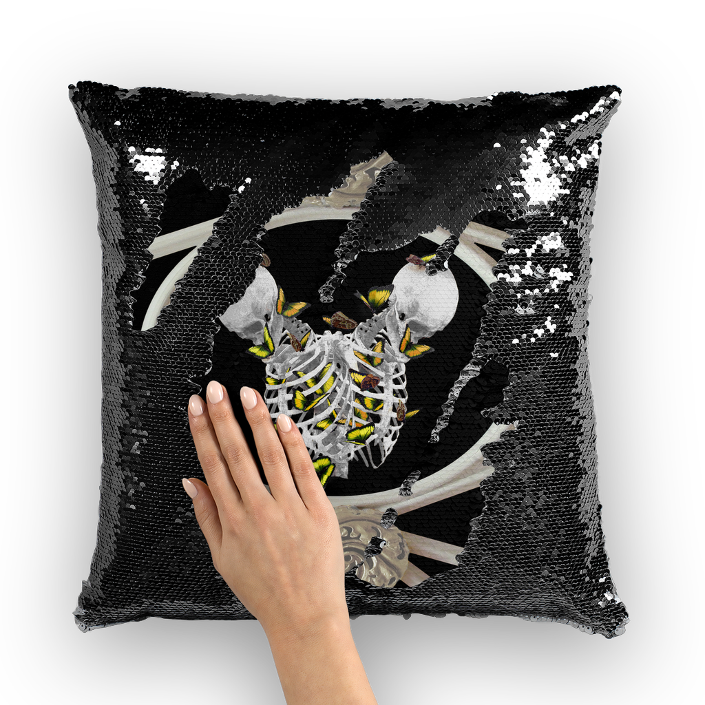 Versailles Divergence Skull Golden Whispers- French Gothic Sequin Pillowcase or Throw Pillow in Back to Black | Le Leanian™