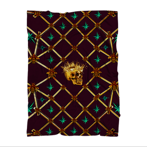 Skull Gilded Honeycomb & Jade Stars- Classic French Gothic Fleece Blanket in Eggplant Wine | Le Leanian™