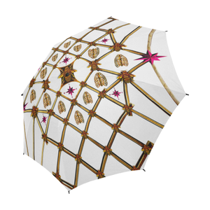 Bee Divergence Gilded Ribs & Magenta Stars- Semi & Auto Foldable French Gothic Umbrella in White | Le Leanian™