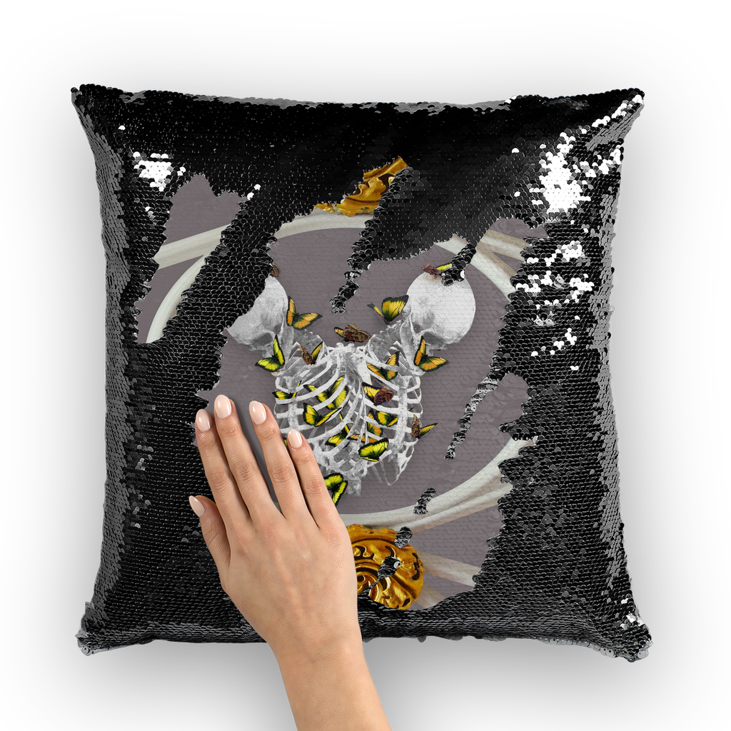 Versailles Gilded Skull Divergence Golden Whispers- French Gothic Sequin Pillowcase or Throw Pillow in Lavender Steel | Le Leanian™
