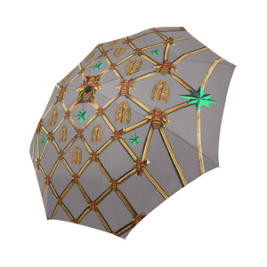 Bee Divergence Gilded Ribs & Jade Stars- Auto & Semi Auto Foldable French Gothic Umbrella in Lavender Steel | Le Leanian™