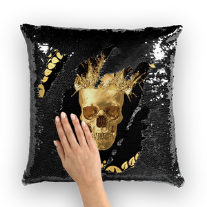 Caesar Gilded Skull- French Gothic Sequin Pillowcase or Throw Pillow in Back to Black | Le Leanian™