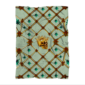 Skull Gilded Honeycomb & Jade Stars- Classic French Gothic Fleece Blanket in Pastel | Le Leanian™