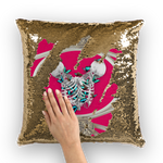 Versailles Siamese Skeletons Gold Sequin Pillowcase with Teal Butterfly Rib Cage-Pink