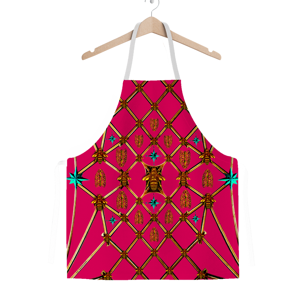 Honey Bee Gilded Hive-Blue Stars-Honeycomb Pattern- Classic Apron Color Bold Fuchsia, PINK, Hot Pink