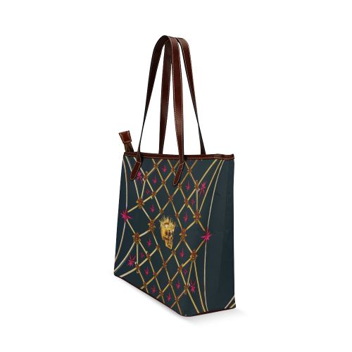 Skull & Magenta Stars- Classic French Gothic Tote Bag in Midnight Teal | Le Leanian™