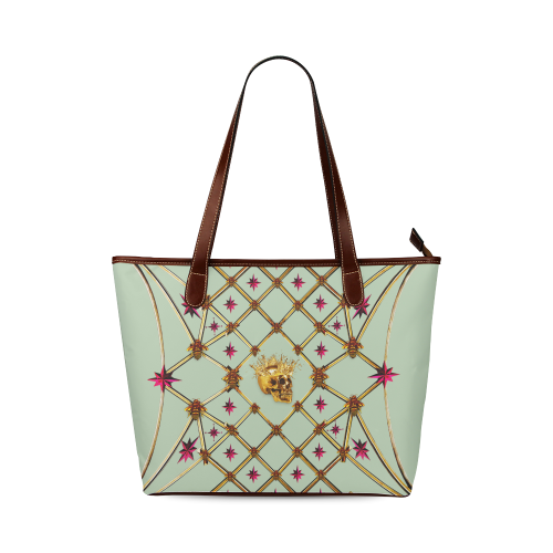 Skull and Magenta Stars-Honey Bee Pattern- Classic Shoulder Tote in Color Pastel Blue