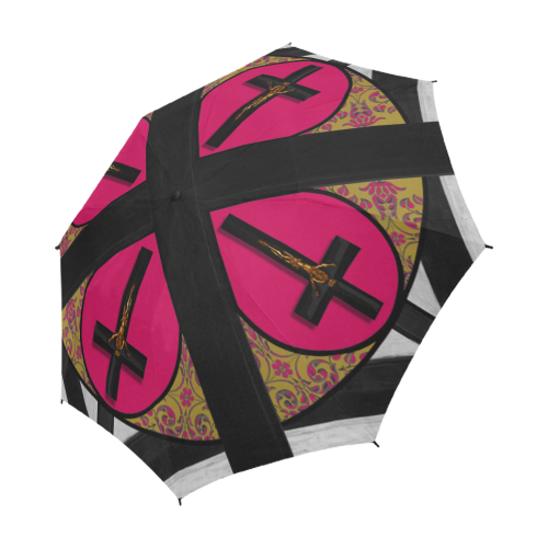 The Crossroad Crucifix- Semi Auto & Auto Foldable French Gothic Umbrella in Bold Fuchsia | Le Leanian™